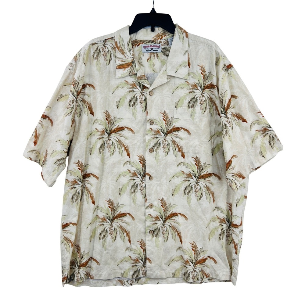 Boca Classics Palm Tree Button Down Mens XXLT Tan Tropical Camp Shirt Beachy